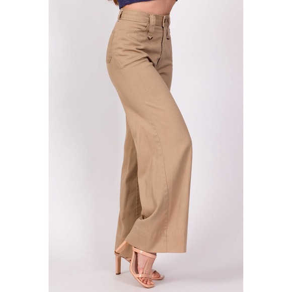 70s High Waisted Khaki Twill Flared Pants - Extra Small, 24" | H.I.S. Flares - Picture 3 of 8